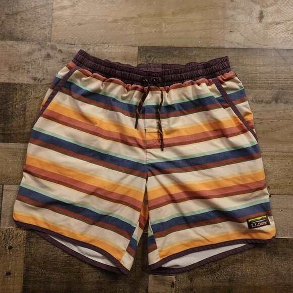 L.L.Bean All-Adventure Swim Shorts Men’s Medium Multicolor Stripe 7” Inseam - Picture 1 of 10